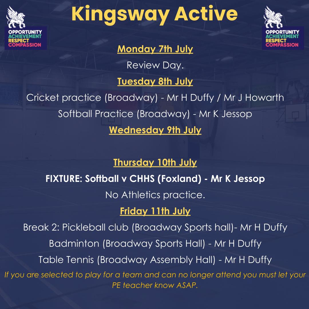 Well done to Team Kingsway's Cricketers for their fixtures last week! It is great to see so many pupils enjoying their Cricket!  Thank you to <a href="/CheadleCC/">Cheadle Cricket Club</a> for hosting again 🏏😀 Please see Kingsway Active for this week's clubs and fixtures! 👍🏼
