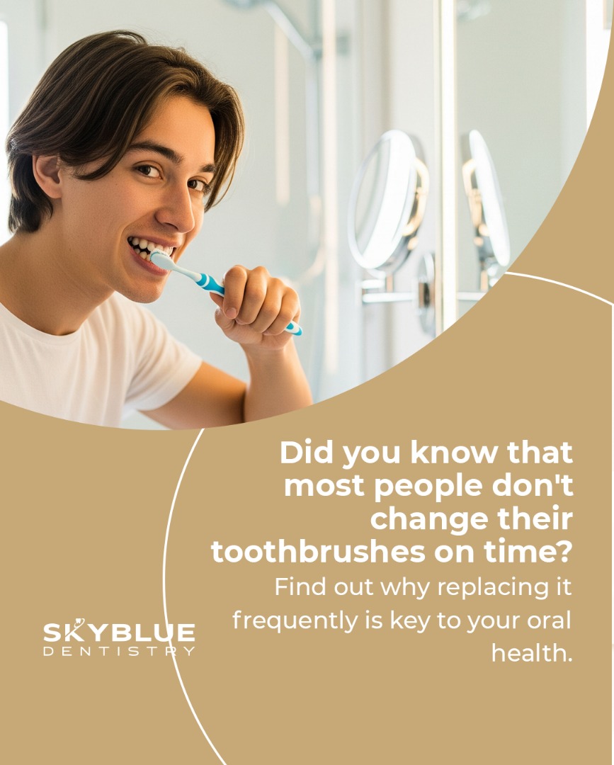 Skybluedentist's tweet image. 🪥 Is your toothbrush still working for you, or working against you? 😲

It may look fine, but after weeks of use, its bristles can wear down, trap bacteria, and lose the power to keep your smile truly clean.

#SkyBlueDentistry #ToothbrushTips #OralHygiene #DentalCare