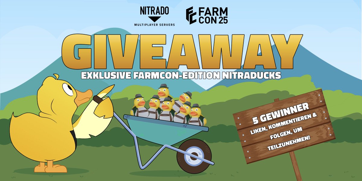 Nitrado's tweet photo. Du kannst immer noch eine exklusive FarmCon-Edition NitraDuck gewinnen! 💛
5 glückliche Gewinner - bist du einer davon?
✅ Folge uns
✅ Markiere einen Freund
✅ Like & teile den ursprünglichen Giveaway Post mit #NitradoFarmCon
🎯 Endet am 7. Juli - jetzt mitmachen!
#FarmCon25 #Nitrado #Giveaway #NitraDuck #NitradoFarmCon