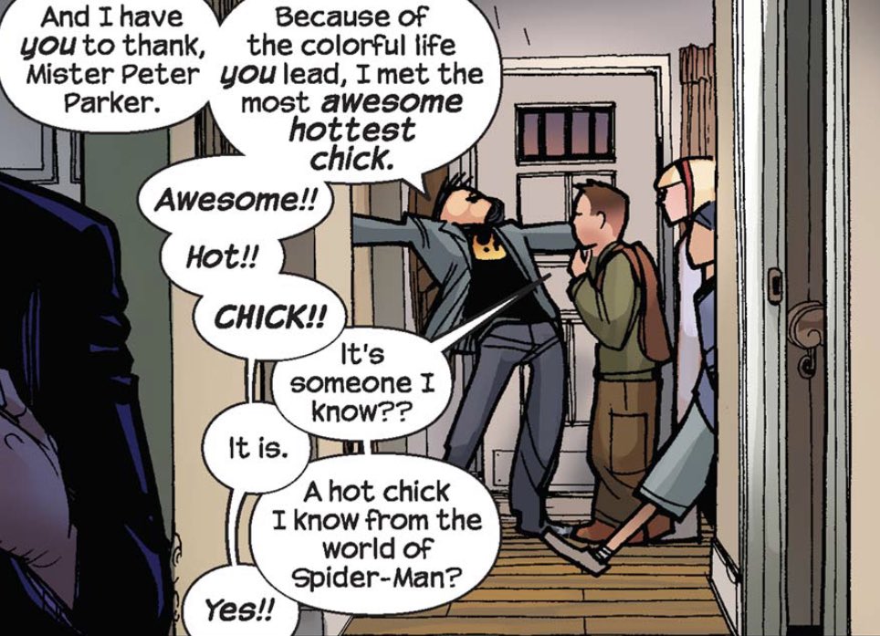 "in the ultimate universe johnny fell for a female clone of peter" and im being so fr