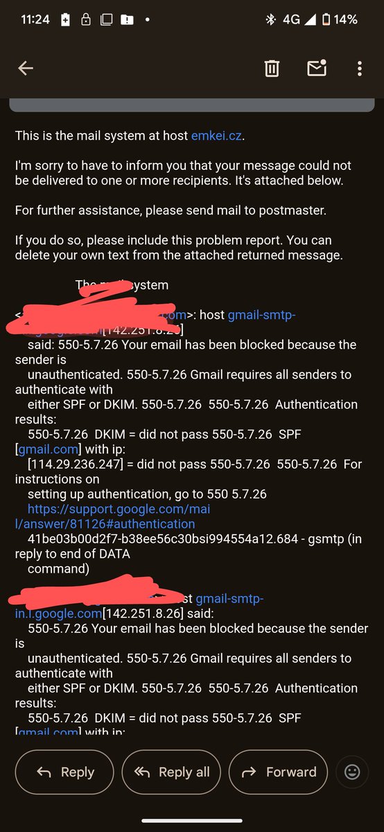 xJ_Takax's tweet image. Just a heads up, It seems somebody is attempting to spoof my email address using emkei to send nasty messages to other people in the industry.
(Trying to make it appear as if it's coming from my actual email)
Google's authentication caught this one.
DM me if you got one