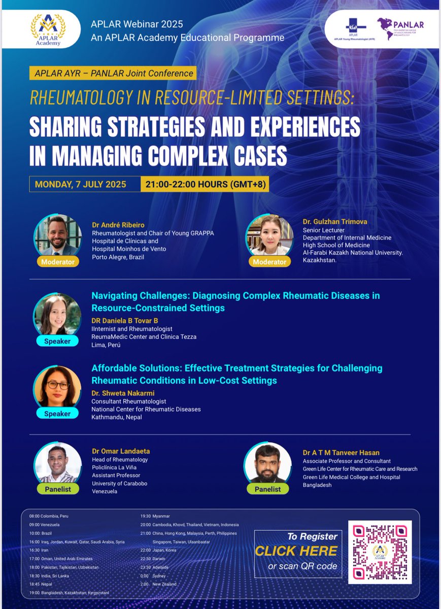 ✨ Excited to join the upcoming #AYR–#PANLARJoven Webinar to discuss diagnostic delays in Rheumatology— and what we can do about them.

With @AndreRibeiroMD as moderator &amp; Omar Landaeta as panelist.

🗓 July 7 | 🕘 8 AM Perú 🇵🇪 
🔗 us06web.zoom.us/webinar/regist… 
#Rheumatology