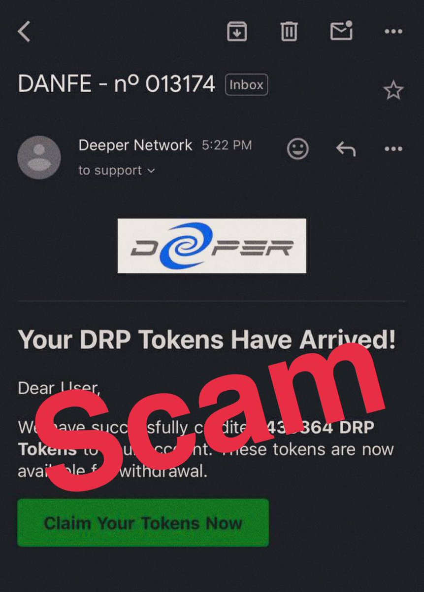 ❌ Scam alert! A fake Deeper Network email is going around that is impersonating Deeper Network. There are NO airdrops! Please DO NOT engage with suspicious emails and report it immediately.
Official emails:
✉️marketing@deeper.network
✉️information@deeper.network 🙏