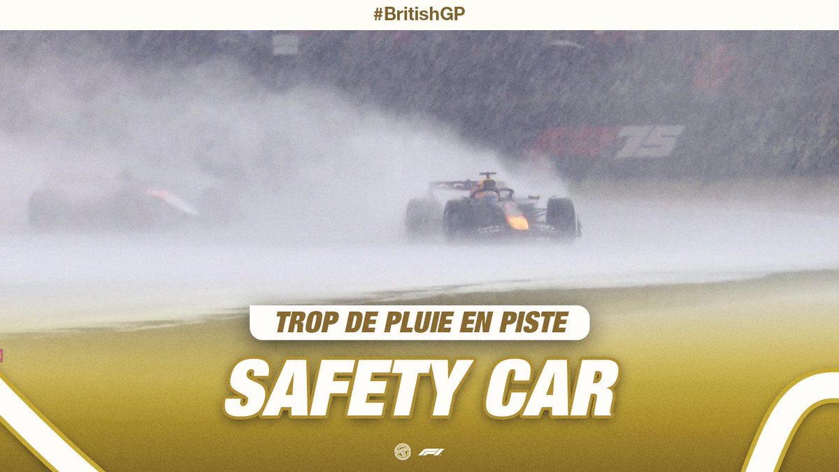 TearOffFR's tweet image. 🟡 SAFETY CAR 🟡

On calme le jeu du côté de la direction de course et on met la Safety Car suite à la pluie trop importante ! ⛈️

#F1 #BritishGP