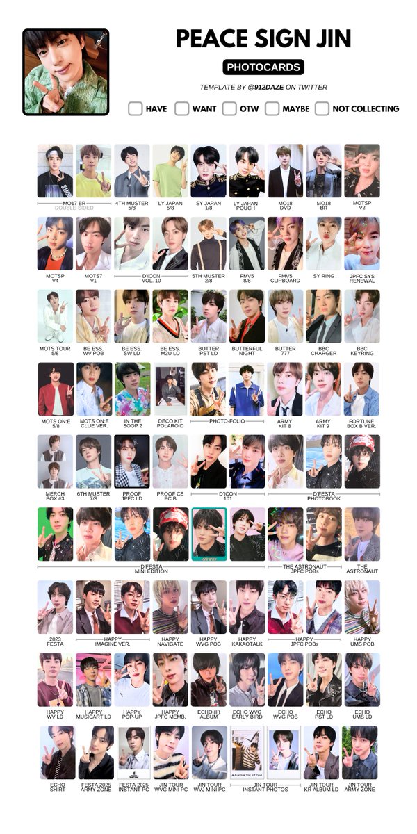 BTS JIN SEOKJIN PC PHOTOCARD WL WISHLIST TEMPLATE ✨ [UPDATED
