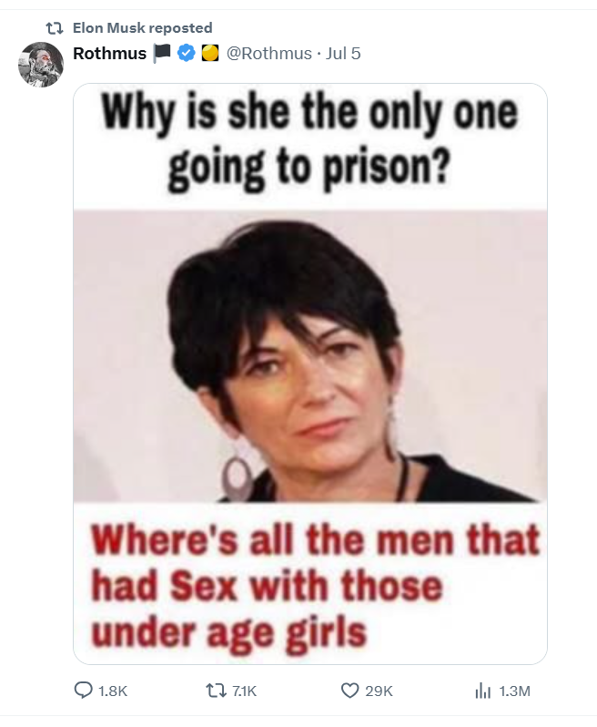 Elon Musk is once again bringing attention to the Epstein files and Trump's life as a child predator and pedophile with this repost. 👇