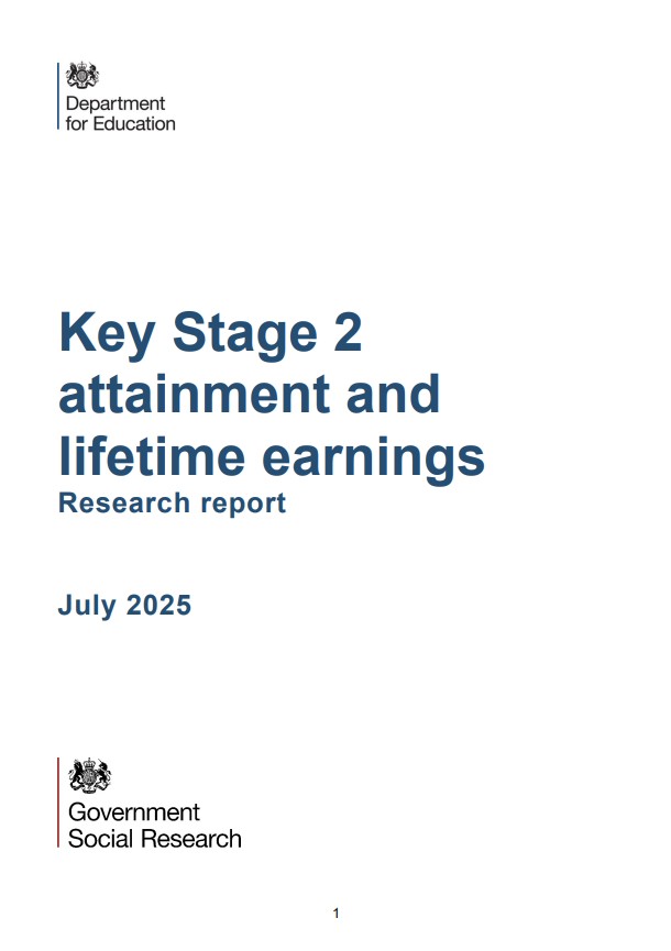 ‼️Interesting report published by .Gov drawing on a longitudinal study exploring Key Stage 2 outcomes and life time earning.
Well worth having a read at the findings:
gov.uk/government/pub…

#KeyStage2 #SATs  #SchoolLeaders #SchoolLeadership #PrimaryEducation