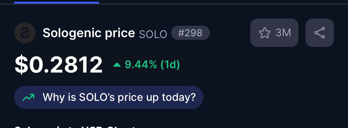 Zen π¨βπ (@zenwarrior113) on Twitter photo No news or announcements yet
So much higher $SOLO π No news or announcements yet
So much higher $SOLO π