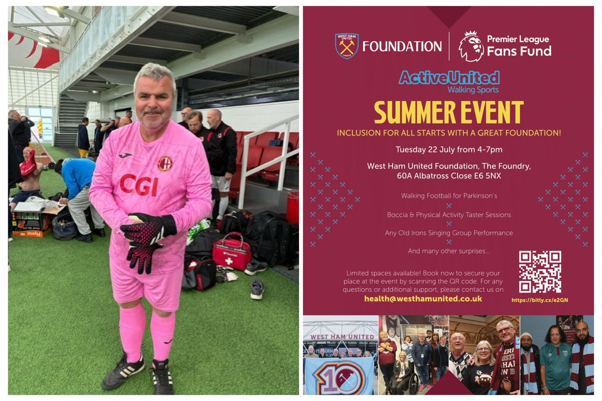 Join us for the 'Inclusion For All Starts With A Great Foundation' Summer Event! As we look to build our own team "Walking Football for Parkinsons" at West Ham United &amp; West Ham Foundation. Are you interested in being involved? More here: wix.to/Xcdtbn2 #InclusionForAll