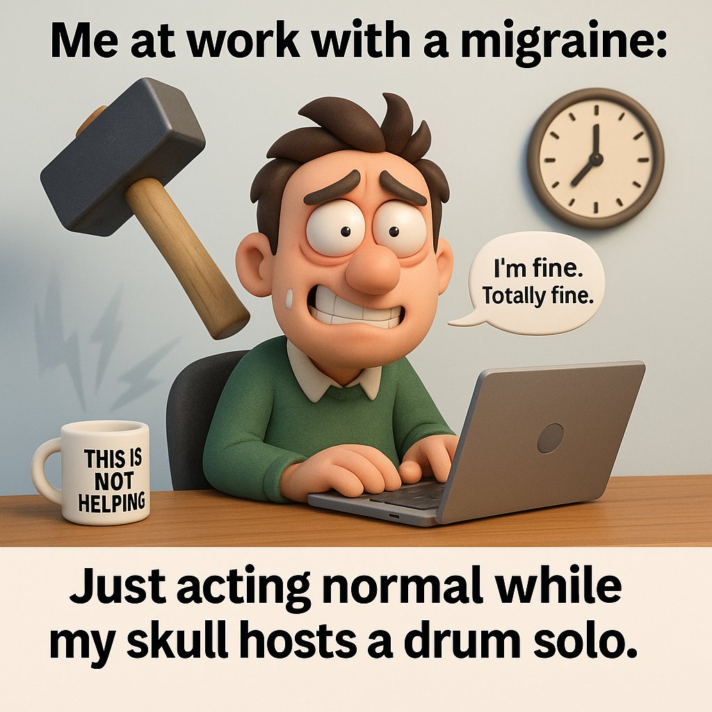 ItHurtscom's tweet image. 💼 Me at work: “I’m fine.”
🧠 Also me: Hosting a percussion concert in my skull.
🥴 Coffee’s not helping, Susan.
🔗 Silence the drummer → ithurts.com/best-reviewed-…

#HeadacheRelief #MigraineRelief #ChronicPainHumor #SpoonieLife
#FunnyHealthMeme #InvisibleIllness #HealthStruggles…