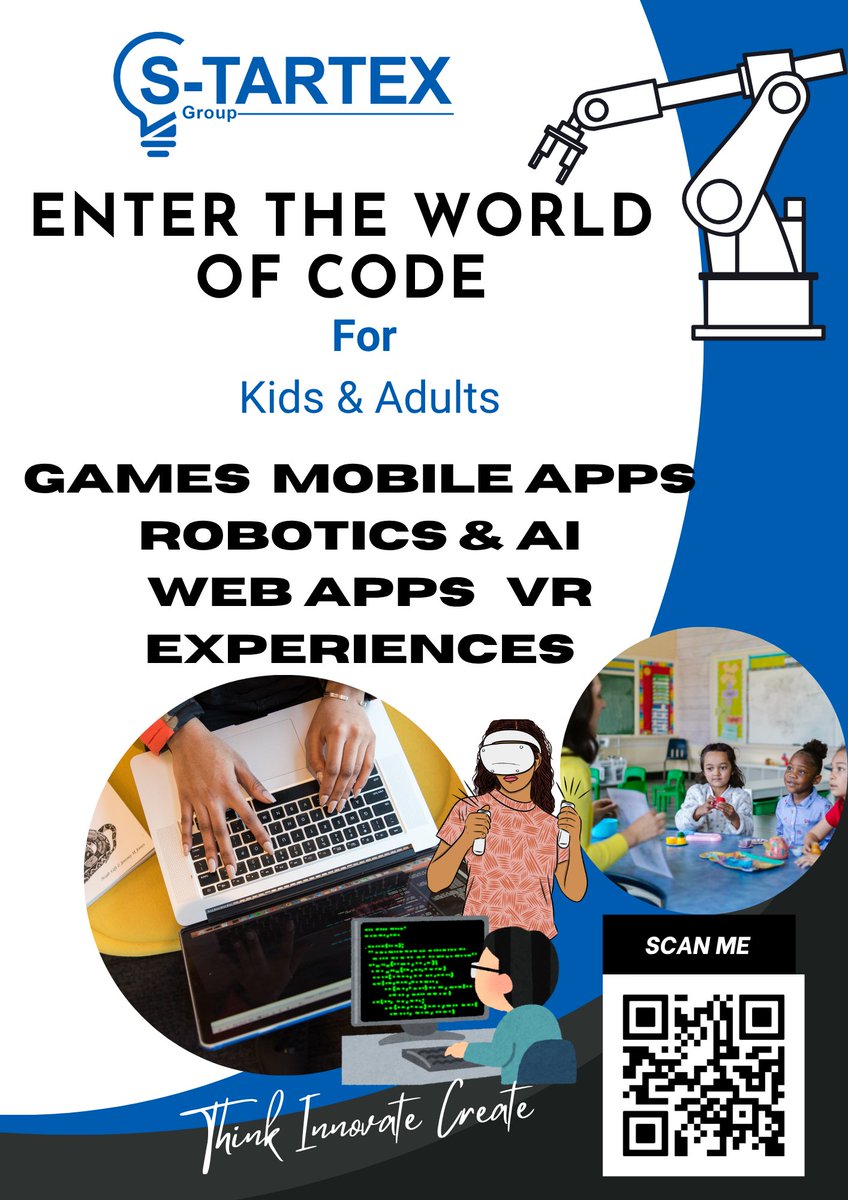 🚀 Coding &amp; Tech Unlocked!
For Kids &amp; Adults ready to create, not just consume.
Build games, mobile apps, websites, dive into robotics, AI &amp; VR.
Start your journey today — the future is yours to code!
#LearnToCode #TechSkills #CodingForAll #STartexAcademy #ThinkInnovateCreate
