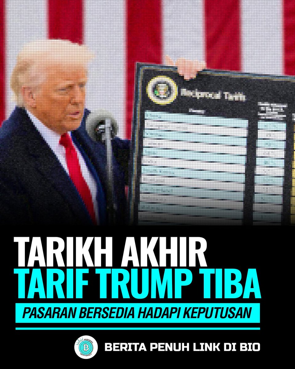 BCNewsMY's tweet photo. ⏰ Tarikh Akhir Tarif Trump Tiba — Pasaran Bersedia Hadapi Keputusan

Selepas 90 hari moratorium, Trump dijangka aktifkan semula tarif global—surat akan dihantar Isnin depan kepada 12 negara. Tarif akan kembali antara 10%–70% jika rundingan gagal—penentu “Liberation Day” sebenar membuat debut pada 9 Julai .

🔍 Apa maksudnya?
✅ Rundingan bulan lepas hanya beli masa — tarikh ini keputusan sebenar
✅ Negara besar seperti China, India, Jepun, Mexico masih belum mencapai perjanjian
✅ Pelabur mula lindung nilai—emas, Bitcoin & bon jangka panjang kembali menjadi pilihan

📊 Minggu depan boleh jadi titik perubahan—kena pantau dengan rapat.

📲 Nak baca full version & strategi lengkap dalam BM?
Klik link kat bio — kami share setiap hari di sana.