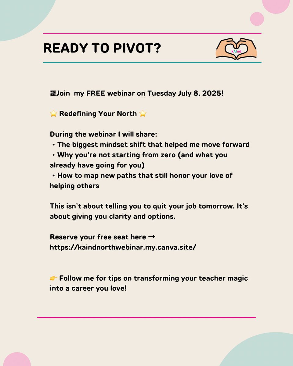 🚀 Teachers: Your skills are in demand beyond the classroom!

Join my FREE webinar July 8 to explore new career paths.

👉 kaindnorthwebinar.my.canva.site

#transitioningteachers #retiredteachers #teacher #TeachersofX