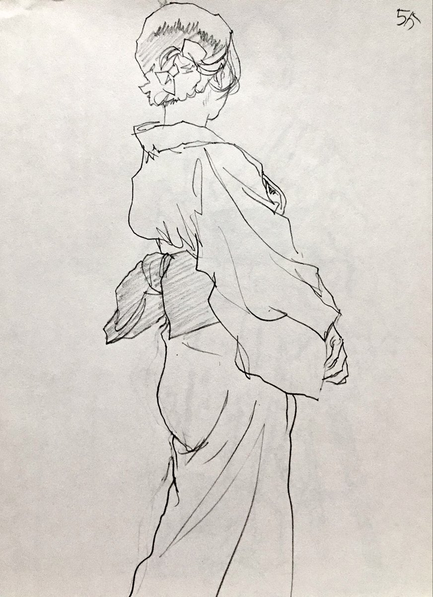鉛筆画 「なれない浴衣」作品Ｎｏ．100 6月9日 #中野ファッションクロッキー へ伺いました。夏の和服と浴衣が