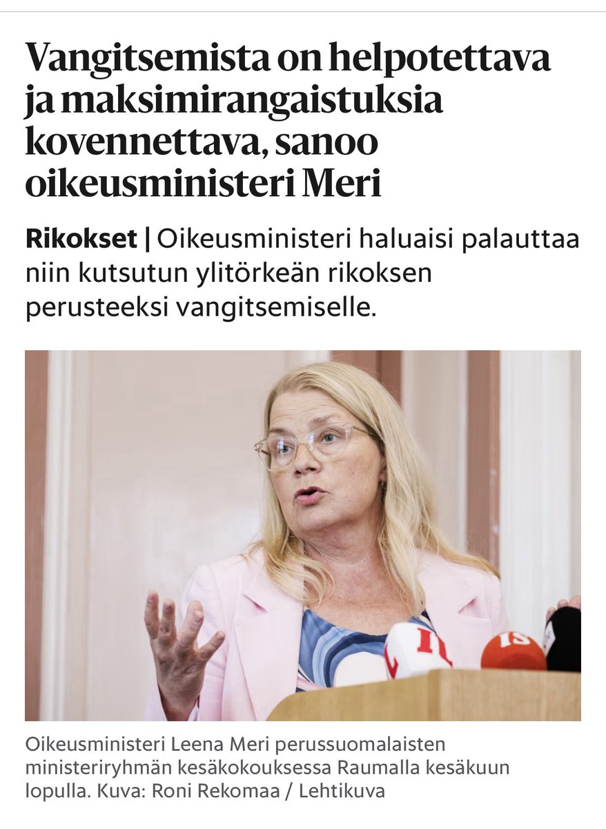 leena_meri's tweet image. ”Ei se voi olla niin, että meidän täytyy väkivaltaisen henkilön oikeusturvan vuoksi altistaa tavalliset kadulla kävelevät ihmiset.”
👇
hs.fi/politiikka/art…
#väkivalta #vangitseminen