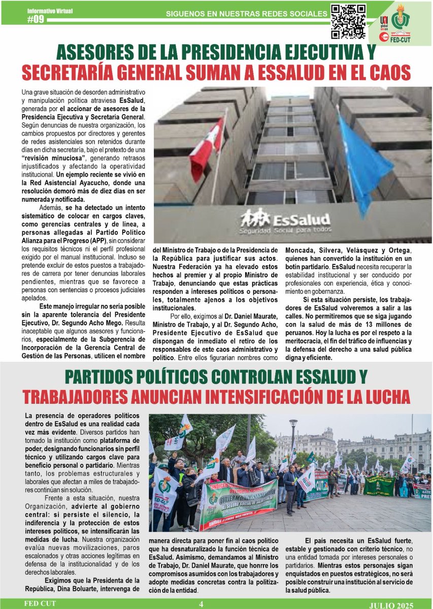 Wilfredo Ponce (@willy_poncec) on Twitter photo #Injerencia de partidos políticos destruyen <a href="/EsSaludPeru/">EsSalud Perú</a> sin importar la salud de 13 millones de peruanos; presidente ejecutivo <a href="/segundoachom/">Segundo Cecilio Acho Mego</a> debe separar asesores y funcionarios por falta de honestidad e integridad <a href="/DanielMaurateR/">Daniel Maurate R.</a> #80AñosFEDCUT #Injerencia de partidos políticos destruyen <a href="/EsSaludPeru/">EsSalud Perú</a> sin importar la salud de 13 millones de peruanos; presidente ejecutivo <a href="/segundoachom/">Segundo Cecilio Acho Mego</a> debe separar asesores y funcionarios por falta de honestidad e integridad <a href="/DanielMaurateR/">Daniel Maurate R.</a> #80AñosFEDCUT