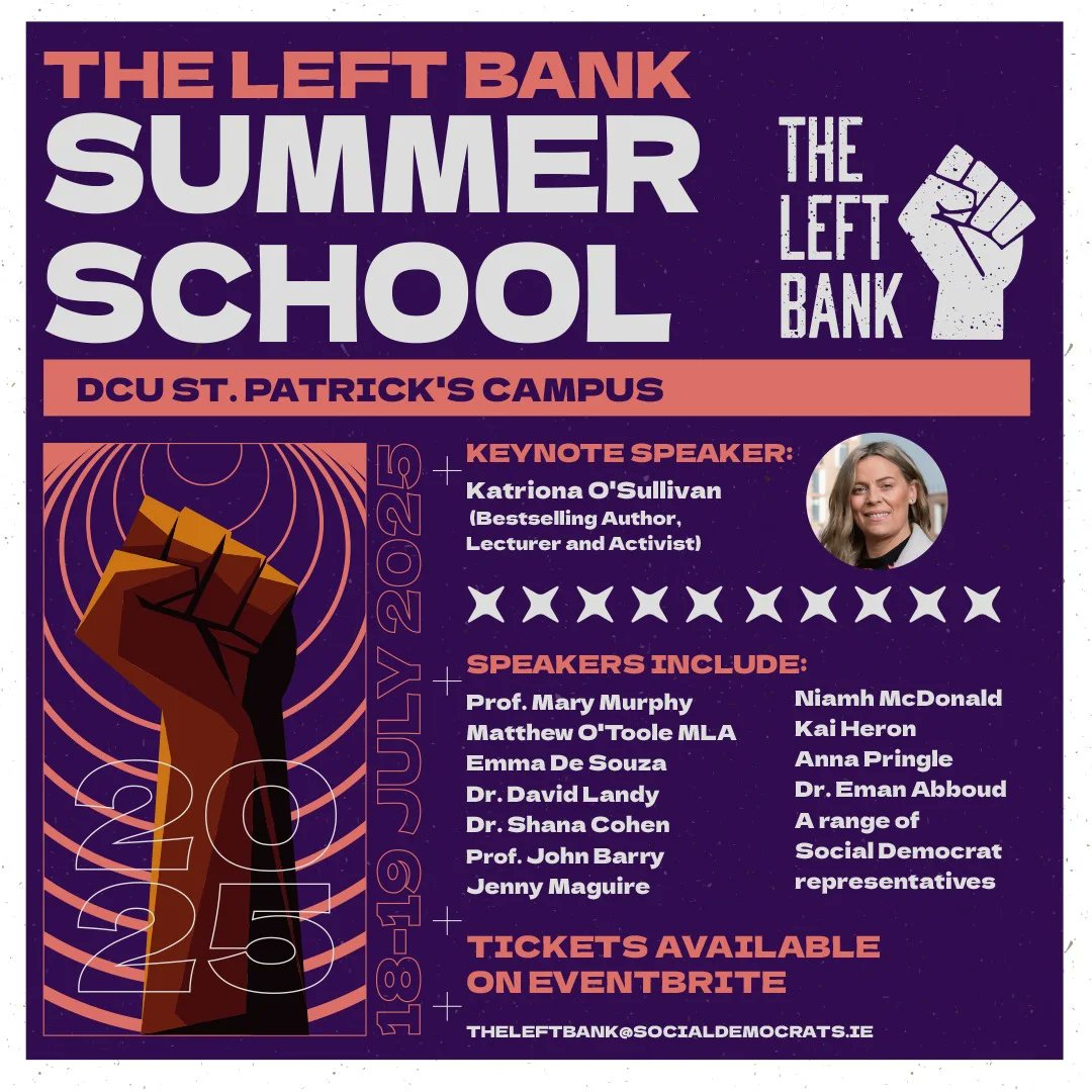 SocDems DubBaySouth (@socdemsdbs) on Twitter photo Less than two weeks until <a href="/TheLeftBankSD/">The Left Bank SD</a> Summer School 😍
The Summer School will be on in DCU St. Patrick's Campus on Friday 18th July and Saturday 19th July.
Tickets for the whole weekend are just €20, and you can book your tickets here:
eventbrite.ie/e/the-left-ban… Less than two weeks until <a href="/TheLeftBankSD/">The Left Bank SD</a> Summer School 😍
The Summer School will be on in DCU St. Patrick's Campus on Friday 18th July and Saturday 19th July.
Tickets for the whole weekend are just €20, and you can book your tickets here:
eventbrite.ie/e/the-left-ban…