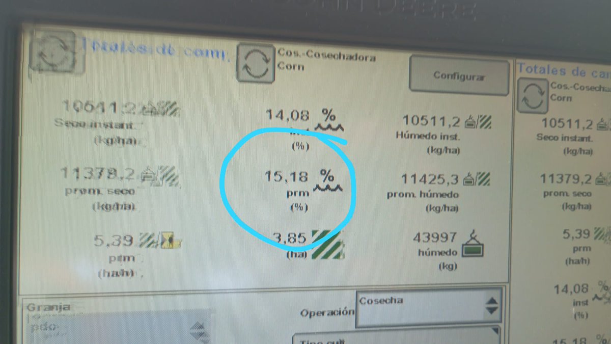 "Eso dio de promedio , toda la tirada del lote , un ida y vuelta."

113,8 qq me avisa el contratista que empezó el rinde del lote LC18SW, con 4 ha cosechadas.
La campaña viene en 62 qq, con gran variabilidad en rindes.

Pensar que ese lote era monte nativo para 0,1 vacas/ha.