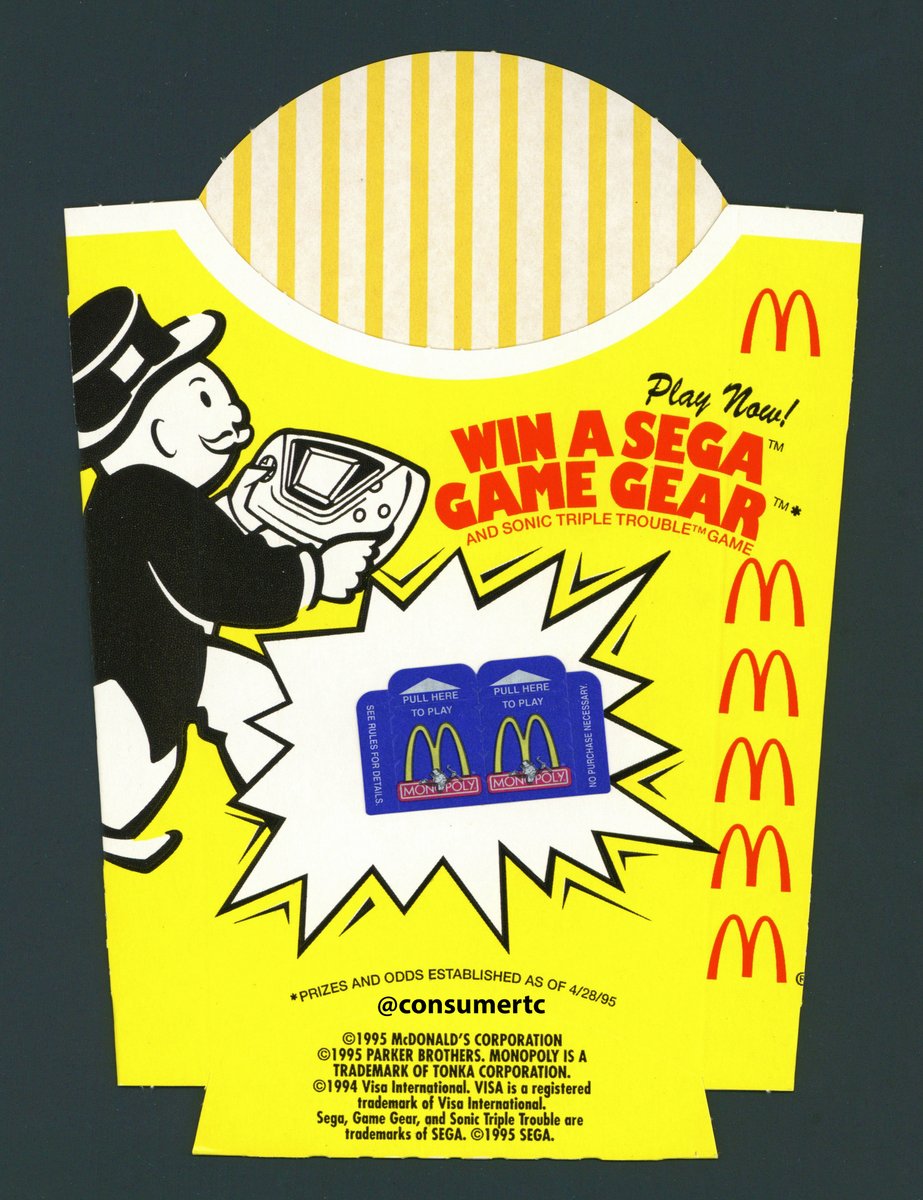consumertc's tweet image. I don't care if anybody ended up with the million bucks or not... McDonald's Monopoly brought us photographic evidence of Rich Uncle Pennybags playing a Sega Game Gear and that means we all won (1995)