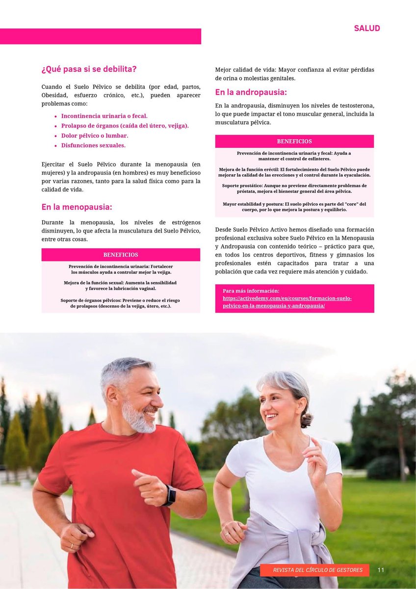 Cuidar y ejercitar el Suelo Pélvico en todas las edades! 
Nuestro artículo de Cuidados del Suelo Pélvico en la Menopausia y Andropausia para la revista del Círculo de Gestores Deportivos de Madrid <a href="/circulogestores/">circulogestores</a>