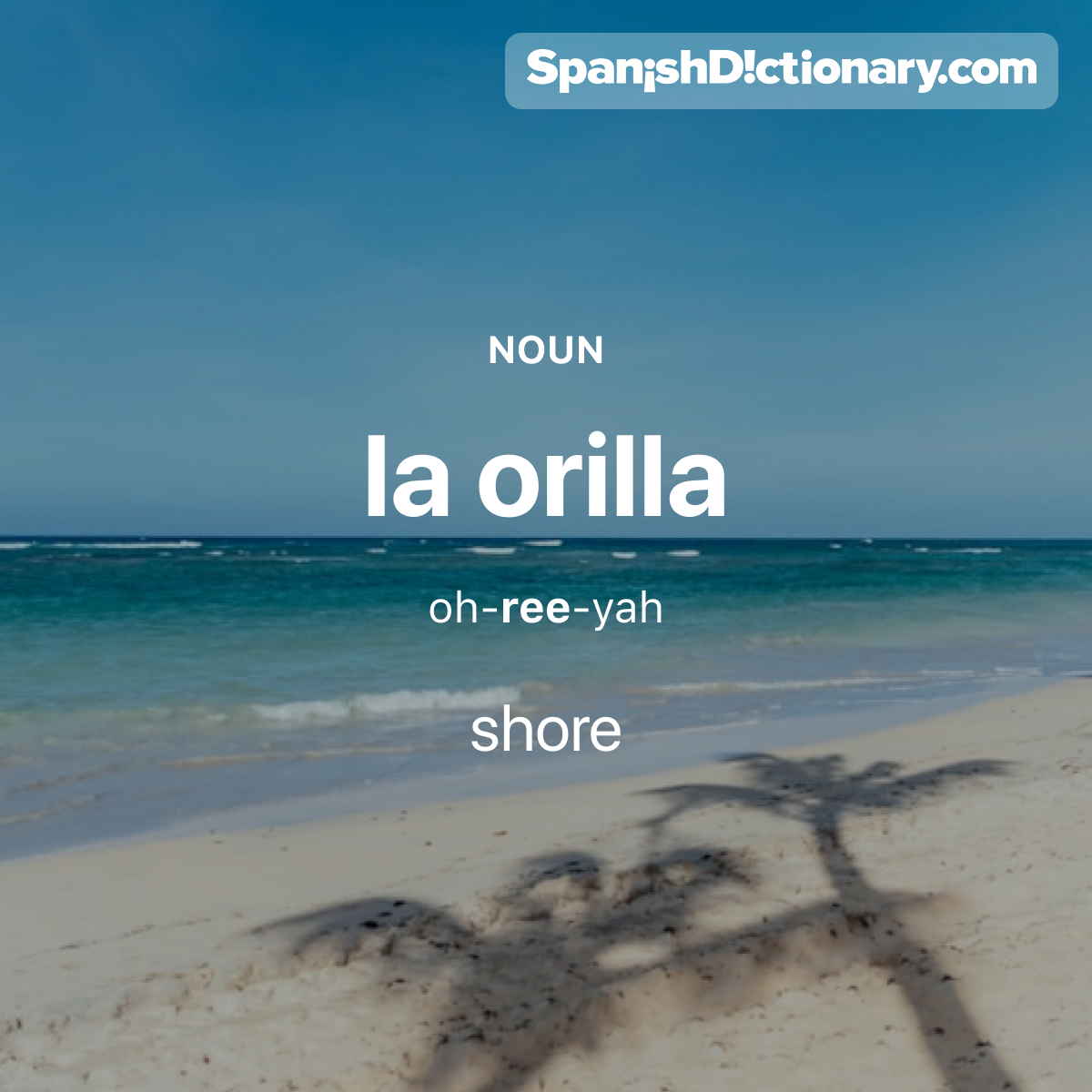 Today's #WordOfTheDay is "orilla." 🏖️🌊 For example: Me gusta caminar por la orilla en las tardes.  - I like walking along the shore in the afternoon. 
#EstudiaEspañol #StudySpanish #AprendeEspañol #LearnSpanish #Español #Spanish #LearningSpanish #PalabraDelDia