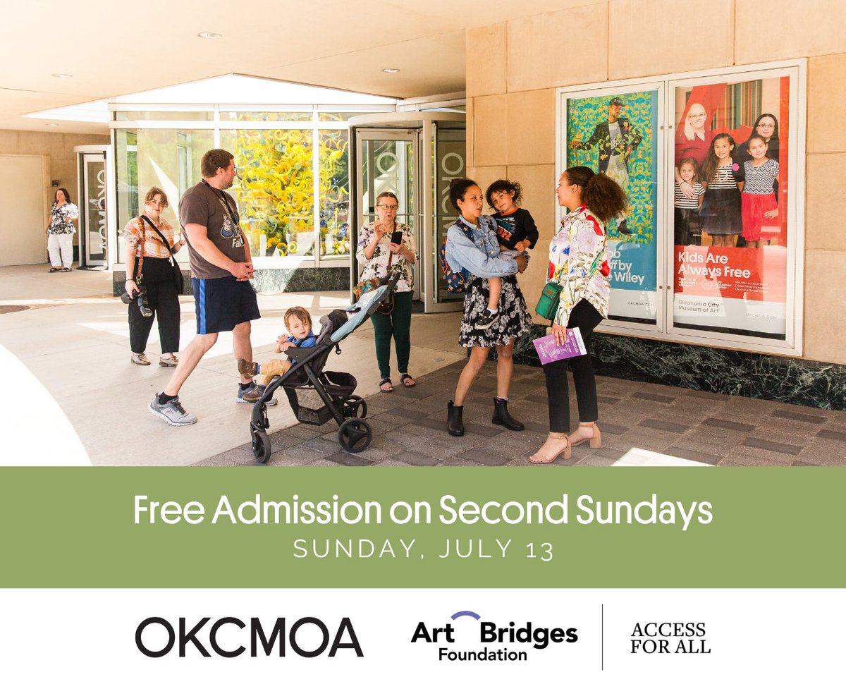 Visit OKCMOA for free on Sunday, July 13!

Thanks to the generous support provided by Art Bridges Foundation’s Access for All program, visitors of all ages will receive FREE access to Museum galleries on the second Sunday of each month.

Reserve tickets at okcmoa.com/access-for-all