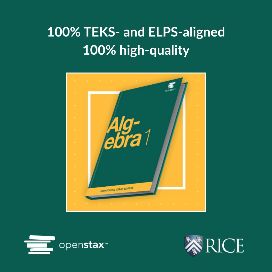 CAMT_TX's tweet image. OpenStax Algebra 1 curriculum is 100% IMRA-approved and designed to support all students and teachers. Learn more about this TEKS-aligned HQIM for Algebra 1: www2.openstax.org/l/218812/2025-…