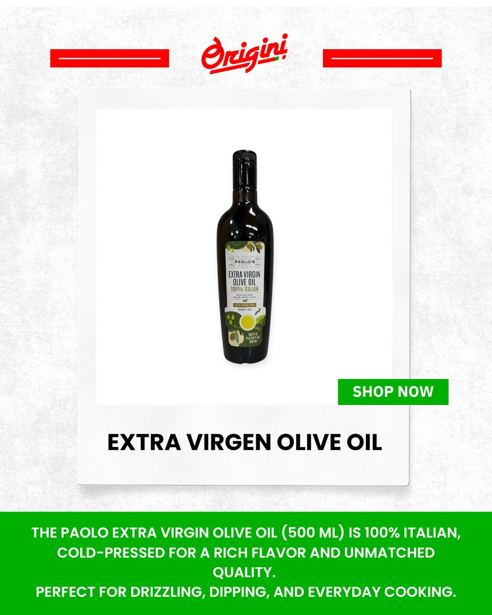 originimarket's tweet photo. Bold flavor, straight from Italy 🇮🇹
Our Paolo’s Extra Virgin Olive Oil (500ml) is cold-pressed, 100% Italian, and packed with rich, authentic taste.

Perfect for:
🍝 Drizzling
🥖 Dipping
👩‍🍳 Everyday cooking

🛒 Shop now at https://t.co/N6KmJHQ6Vw https://t.co/Rv7FuOAYNU