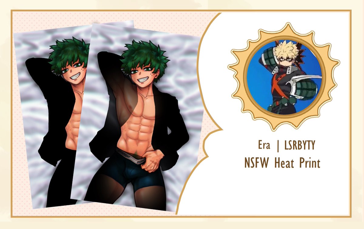 NSFW MERCH ALERT!!!! <a href="/LSRBYTY/">Erā 🔞</a> / <a href="/LSRBYTY/">Erā 🔞</a>.bsky.social made us this smoking hot heat activated print of Midoriya Sensei and the mod team are swooning over it. 

To get this, pre order our NSFW full bundle or NSFW merch only bundle!