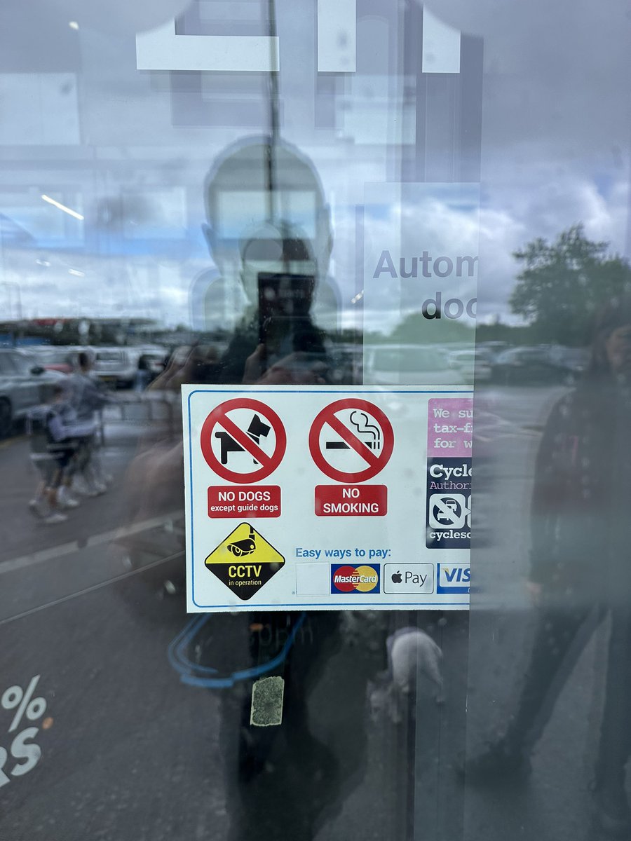 simonwest321's tweet photo. @DecathlonUK hey decathlon.. your website says you are dog friendly and allow them in. Your Stockport store has a ‘no dogs’ sticker on the door. Lots of people were outside with their dogs in the pouring rain thinking you won’t let them in… yet your website says they can!? https://t.co/Knat60RT4m