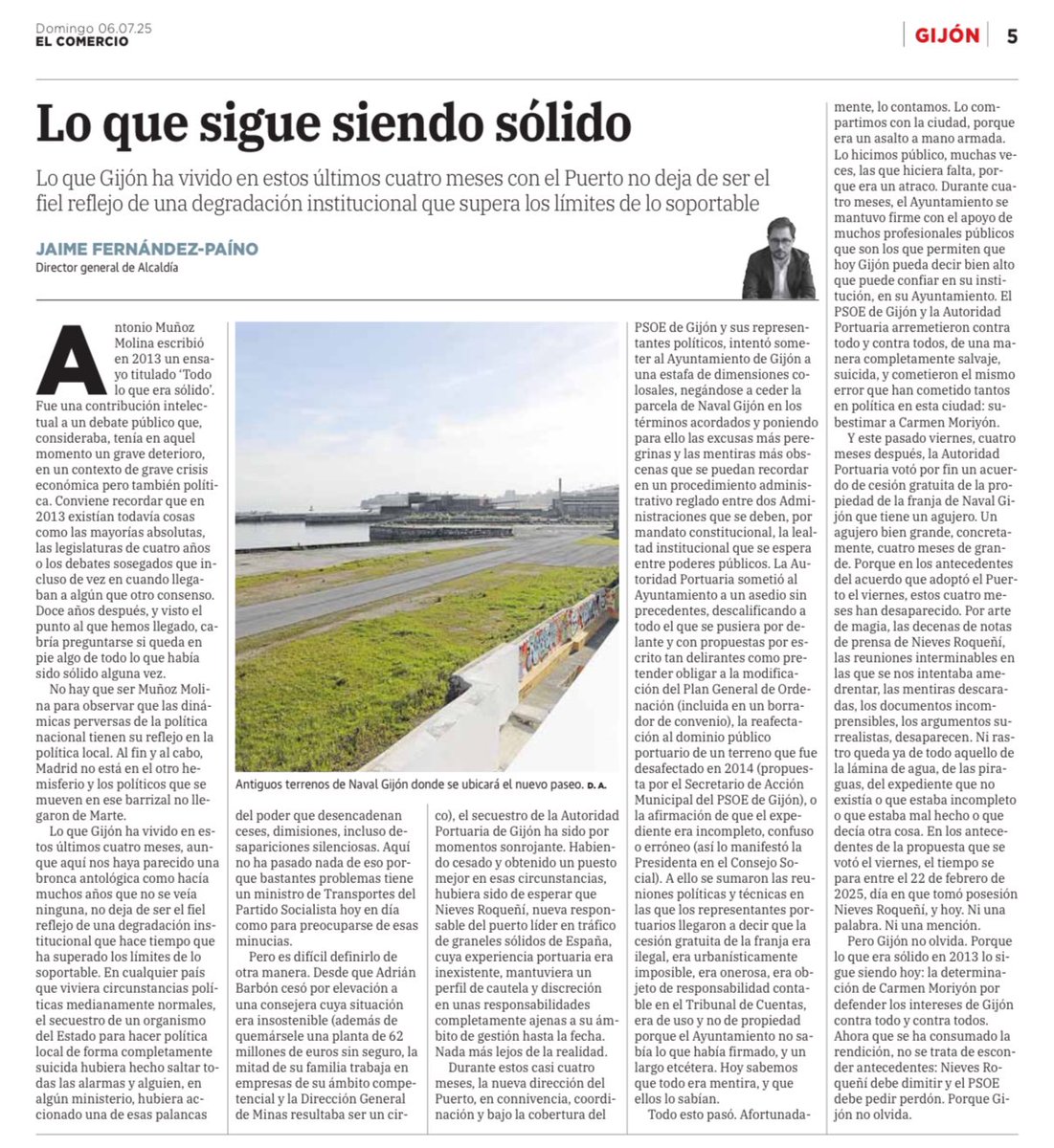 Jaime Fernández-Paíno Sopeña 🏳️🌈 (@jaimefpaino) on Twitter photo «Ahora que se ha consumado la rendición, no se trata de esconder antecedentes: Nieves Roqueñí debe dimitir y el PSOE debe pedir perdón.»
Hoy escribo sobre lo que ha vivido Gijón con su Puerto los últimos 4 meses en <a href="/elcomerciodigit/">EL COMERCIO</a>
🗞️👉🏻 elcomercio.es/opinion/jaime-… «Ahora que se ha consumado la rendición, no se trata de esconder antecedentes: Nieves Roqueñí debe dimitir y el PSOE debe pedir perdón.»
Hoy escribo sobre lo que ha vivido Gijón con su Puerto los últimos 4 meses en <a href="/elcomerciodigit/">EL COMERCIO</a>
🗞️👉🏻 elcomercio.es/opinion/jaime-…
