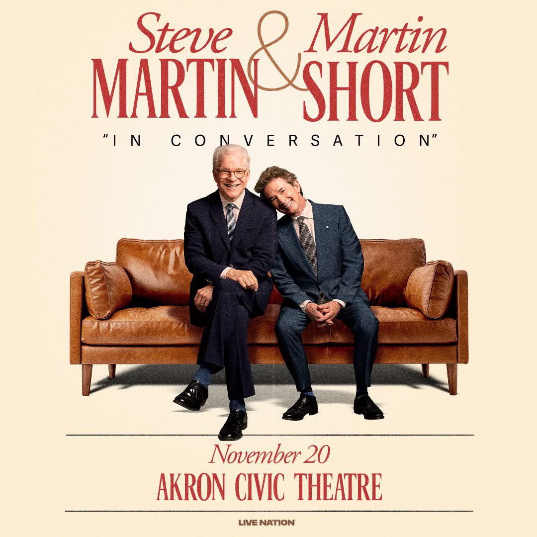 thedailymartins's tweet image. 'steve martin & martin short: in conversation' promises an off-the-cuff, behind-the-curtain look at two of comedy’s sharpest minds, trading stories & roasting each other — for one night only at akron civic centre in akron, ohio (2025)
🎫: akroncivic.com/show/steve-mar…