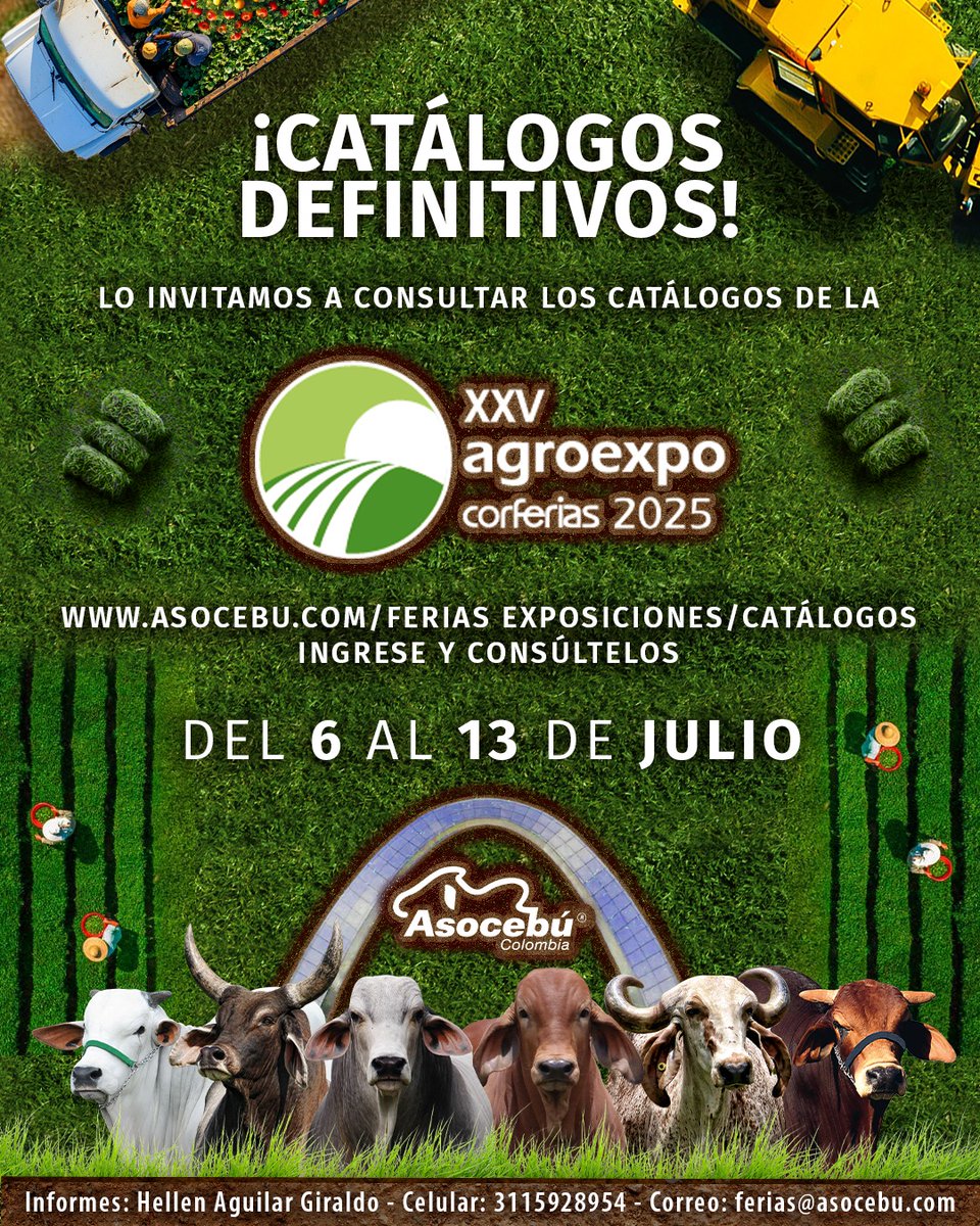 📘 ¡Ya están disponibles!

Los catálogos definitivos de la participación de Asocebú en Agroexpo 2025 ya pueden ser consultados en nuestra página web. Conozca los lotes, razas, criadores y toda la información relevante para disfrutar de esta gran feria ganadera.
.
#Agroexpo2025