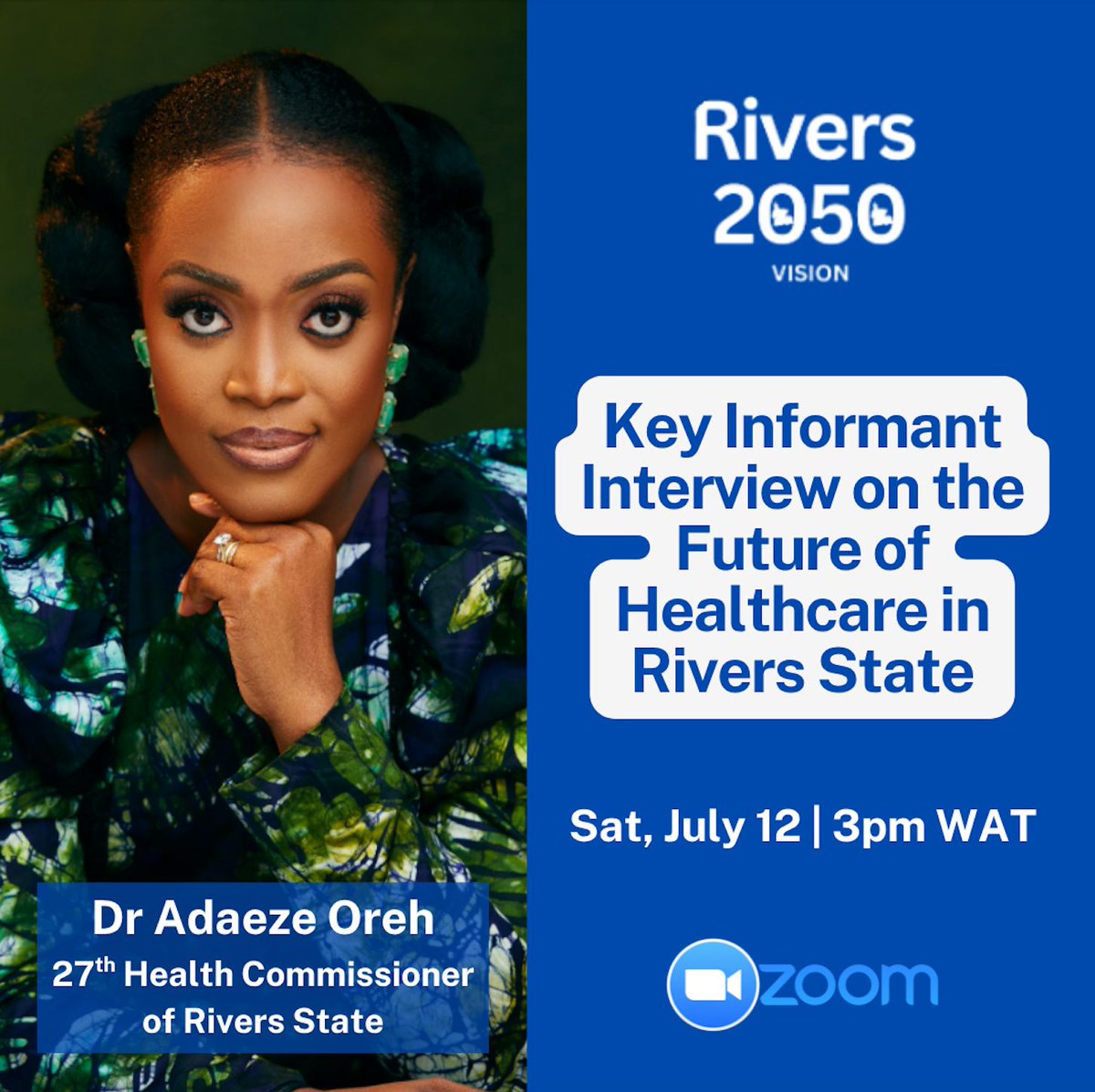 Join this important discussion on the future of Healthcare in Rivers State over the next 25 years.

I will be speaking with young people from the Rivers 2050 Vision led by #PolicyShapers, who are bringing together youth, private sector experts, international partners, and Rivers