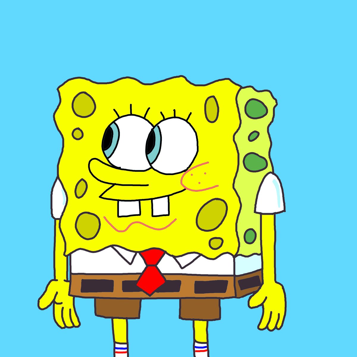 As a person with no artistic skills, abilities, sense, or inclinations here is a drawing of SpongeBob I made. It’s really not that hard. This is honestly kinda embarrassing. He’s a rectangle guys, cmon.