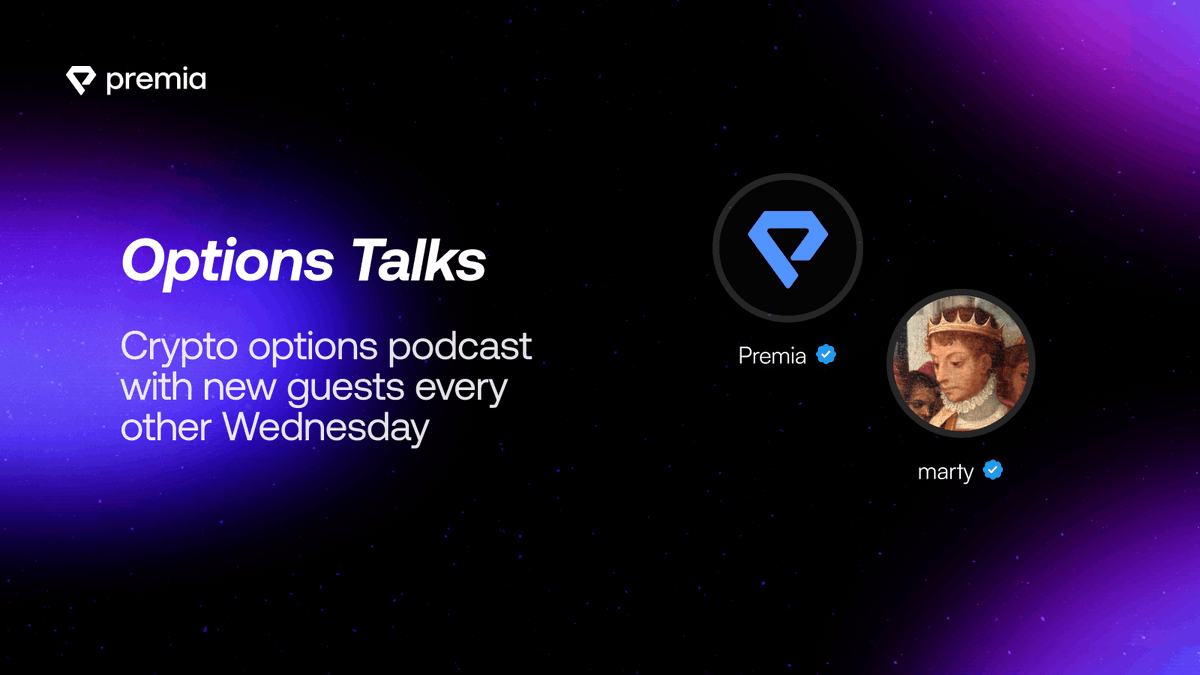 GM Traders ☀️

We'll have an Options Talk this coming Wednesday and then another one the next, then return to a bi-weekly schedule 💙

Listen to our last Options Talk with <a href="/daluca_/">Luca — oss/acc</a> from @OpenZeppling, <a href="/thinkingvols/">marty</a> and <a href="/vec0zy/">vxCozy</a>

x.com/PremiaFinance/…