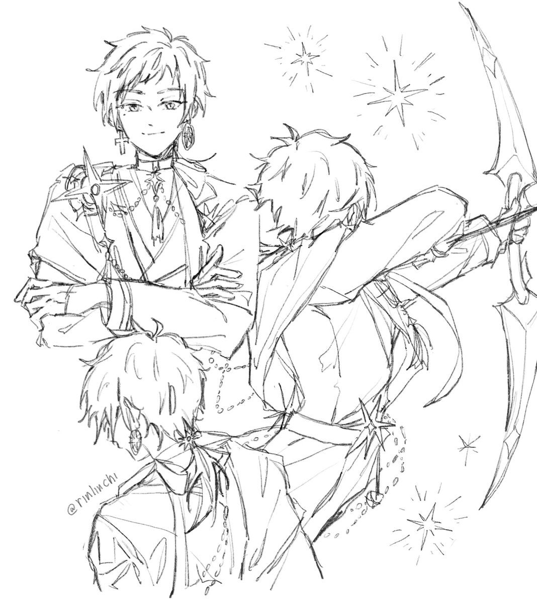 rinlinchi's tweet image. haven't drawn in a while so I sketched the new yz to chill out ✨ #enstars