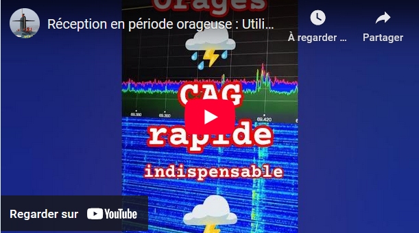 Réception en période orageuse : Utiliser le CAG rapide peut aider

youtube.com/shorts/YoPXJe_…

Le contrôle automatique de gain réglé à 4 secondes permet d'avoir une réception agréable en condition classique, mais en période d'orages, un CAG rapide peut s'avérer bien plus efficace.