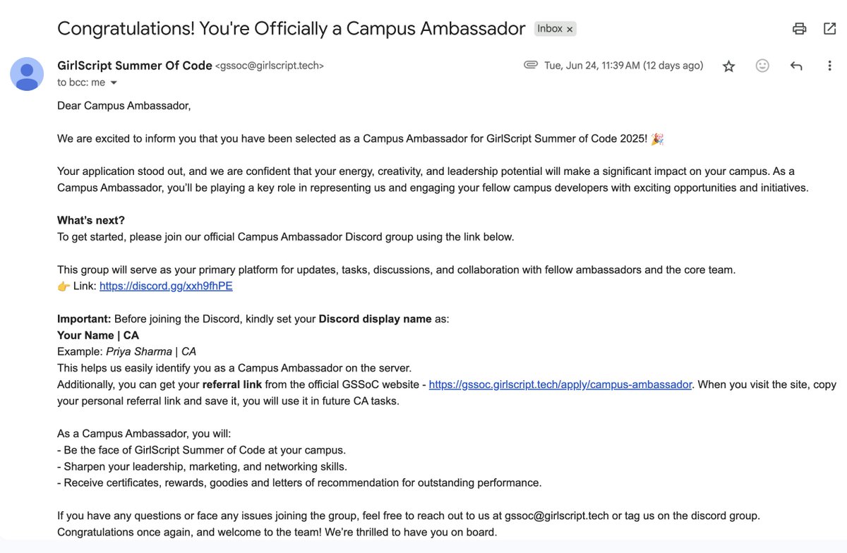 kri_sh_na_27's tweet image. ✨ Thrilled to announce that I’ve been selected as a Campus Ambassador for GirlScript Summer of Code 2025! 🚀
It’s an incredible opportunity to be part of one of India’s biggest open-source programs. 💻
#GSSoC #GSSoC2025 #GirlScriptSummerOfCode #GirlScript #GirlScriptFoundation