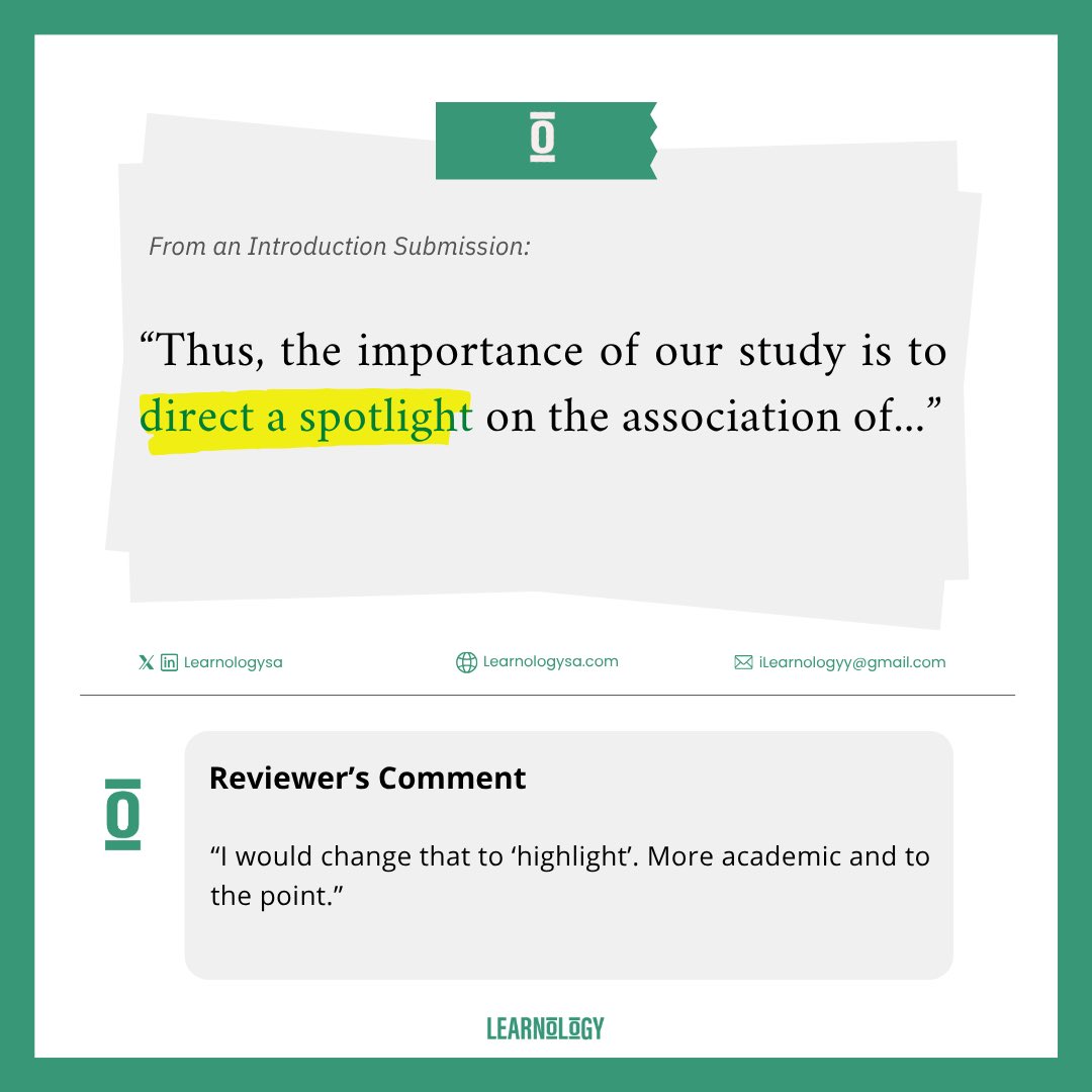 Learnologysa's tweet photo. Avoid theatrics in academic writing. In contrast to "direct a spotlight," "highlight" is concise and unambiguous. https://t.co/lYzpwd5v1m