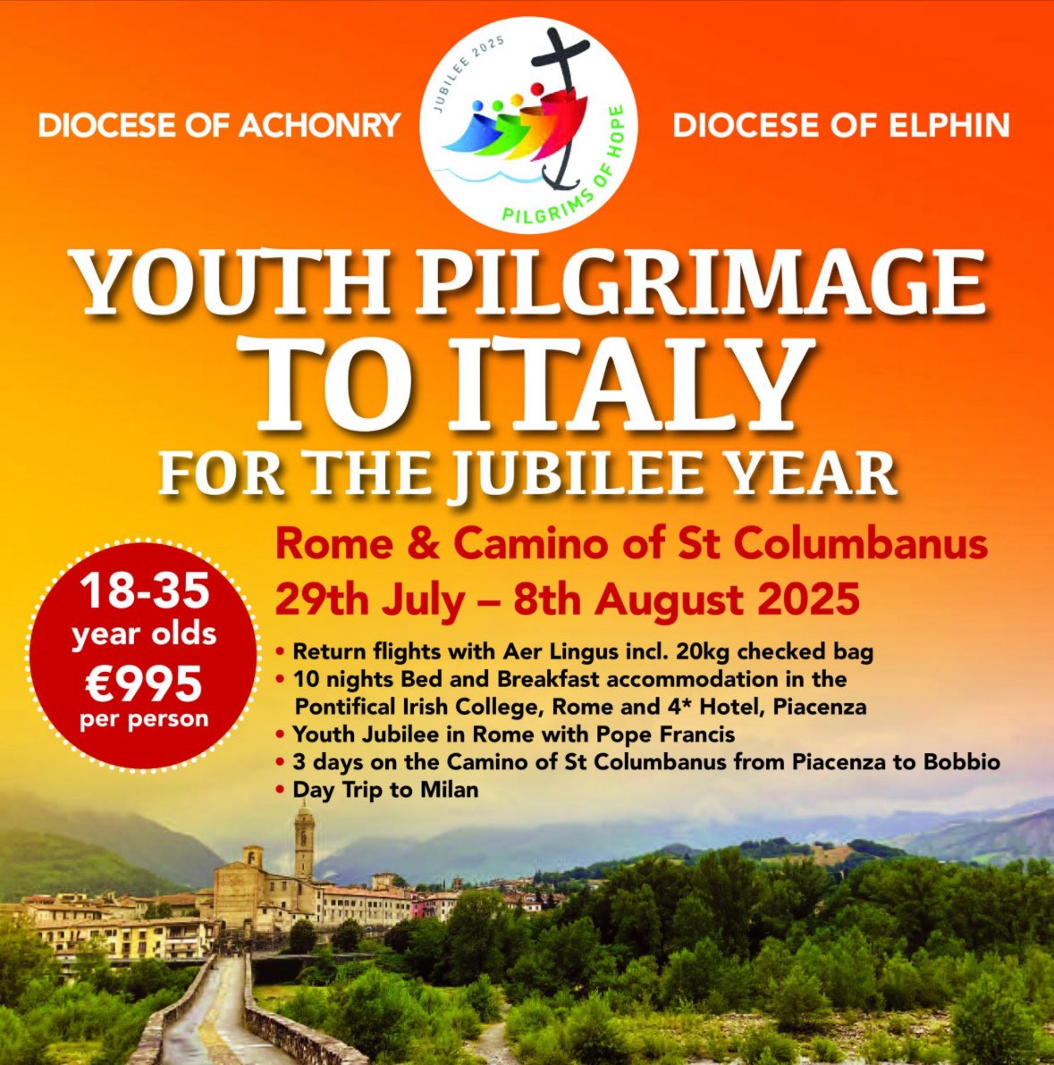 Diocese of Elphin (@elphindiocese) on Twitter photo A few places have become available on our youth pilgrimage to Italy later this month. For young people aged 18-35, €995 per person. Contact office@elphindiocese.ie for details. <a href="/achonrydiocese/">Diocese of Achonry</a> <a href="/BishopDoran/">Kevin Doran</a> A few places have become available on our youth pilgrimage to Italy later this month. For young people aged 18-35, €995 per person. Contact office@elphindiocese.ie for details. <a href="/achonrydiocese/">Diocese of Achonry</a> <a href="/BishopDoran/">Kevin Doran</a>