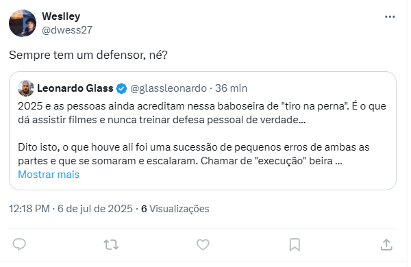 glassleonardo's tweet image. Errado meu, caro @dwess27! Sempre tem alguém que insiste em lidar com fatos complexos como eles são e em vez de pintar tudo com giz de cera preto e branco.

Mas entendo que tentar conversar feito um adulto funcional deve ser difícil pra você, e por isso você trancou a postagem.…