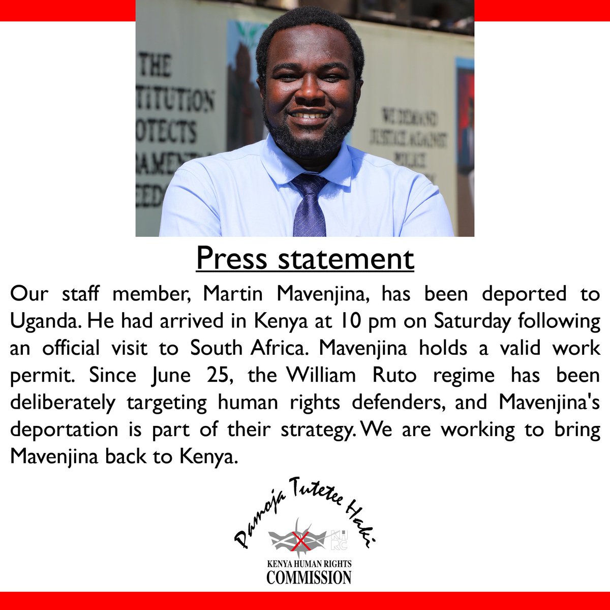 Gabriel Dolan (@gabrieldolan1) on Twitter photo #RutoMustGo I have worked for several years with Admiration for <a href="/MartinMavenjina/">Martin Mavenjina</a>, a decent, honest, hardworking HR defender. He has a future, which is more than we can say for the man who deported him. #RutoMustGo I have worked for several years with Admiration for <a href="/MartinMavenjina/">Martin Mavenjina</a>, a decent, honest, hardworking HR defender. He has a future, which is more than we can say for the man who deported him.