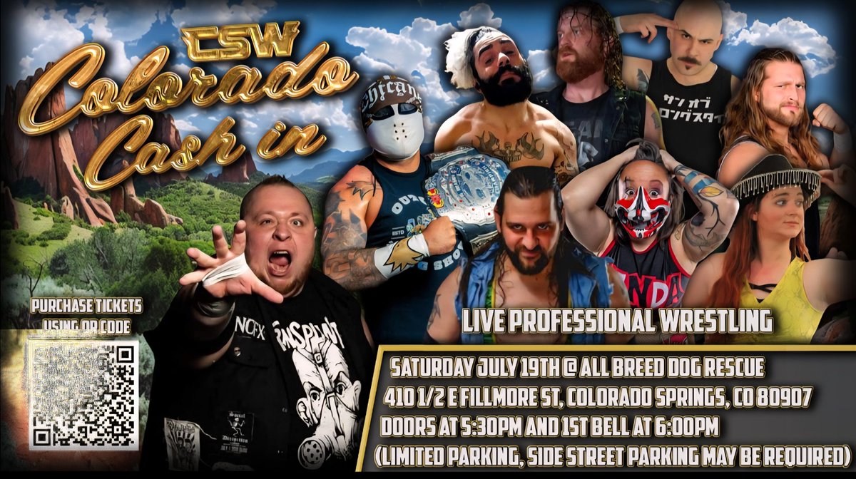 OfficialCWC719's tweet photo. CSW IS BACK WITH A 4 WAY COLORADO CASH IN LADER MATCH!
Saturday, July 19th! Live from All Breed Rescue and Training!

Tickets available NOW!

https://t.co/K7Kwke8M75

https://t.co/ZpJvn1XioK

#Colorado #ColoradoWrestling #EventsInColorado #wwe #aew #prowrestling #njpw #roh #cmll https://t.co/UOcLj0qwq4