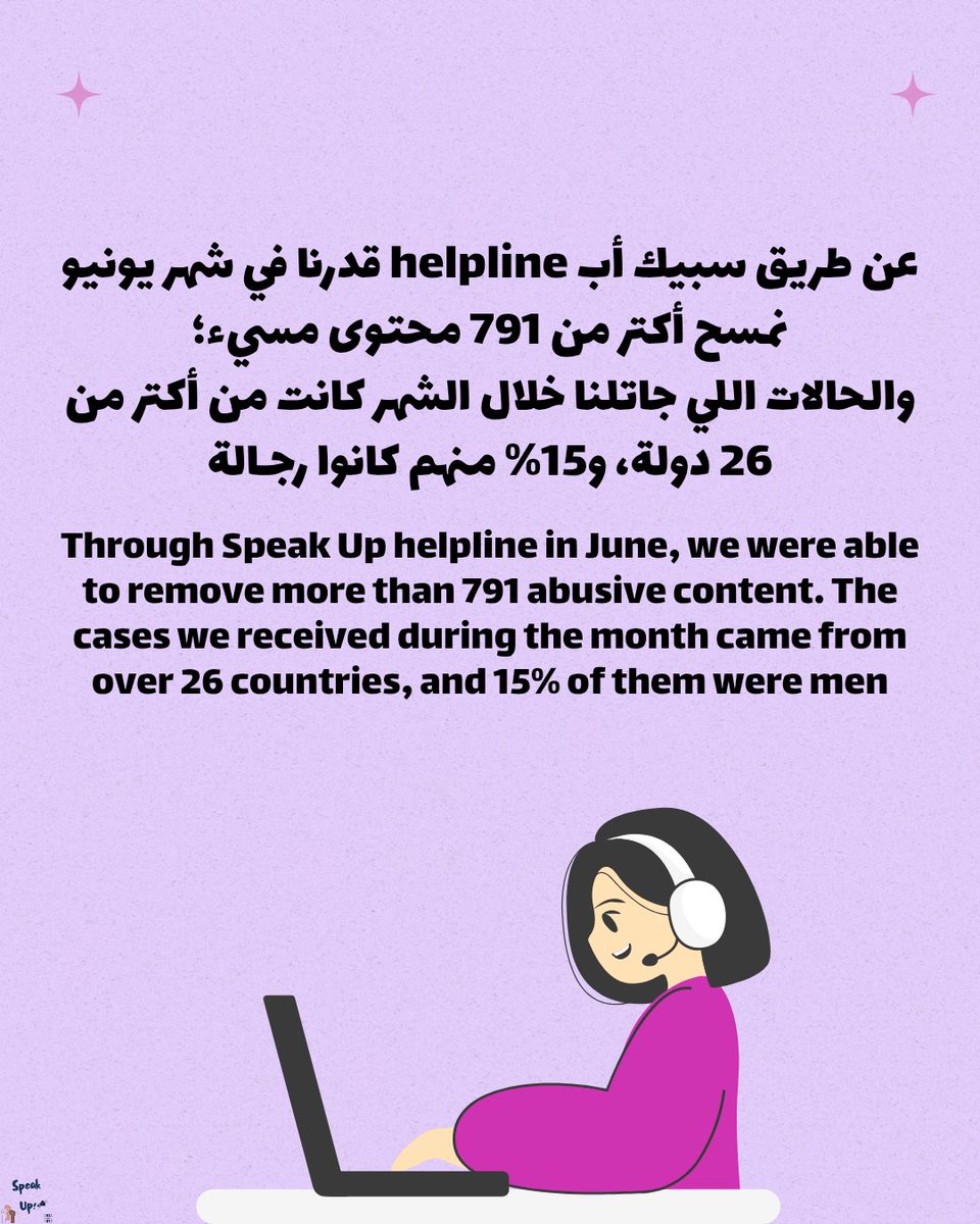 خلال شهر يونيو، كان فيه بوست بيتمسح كل ساعة خلال كل يوم من الشهر بمساعدة التيم الخطير اللي شغال على ال helpline.. وبكده بيوصل إجمالي الحاجات اللي اتمسحت من ساعة ما بدأنا ل 4000 محتوى وصلولنا من ناس من 49 دولة! ❤️

Speakupeg.com/helpline