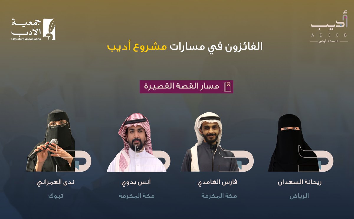 من بين مئات المبدعين الشباب…
#جمعية_الأدب_المهنية تُعلن أسماء 16 موهبة أدبية واعدة من مختلف مناطق المملكة، في أربعة مسارات أدبية متنوعة، ضمن المشروع النوعي #مشروع_أديب.
الرحلة بدأت، ووهجٌ واسعٌ من الضوء ينتظرهم..!

#وزارة_الثقافة