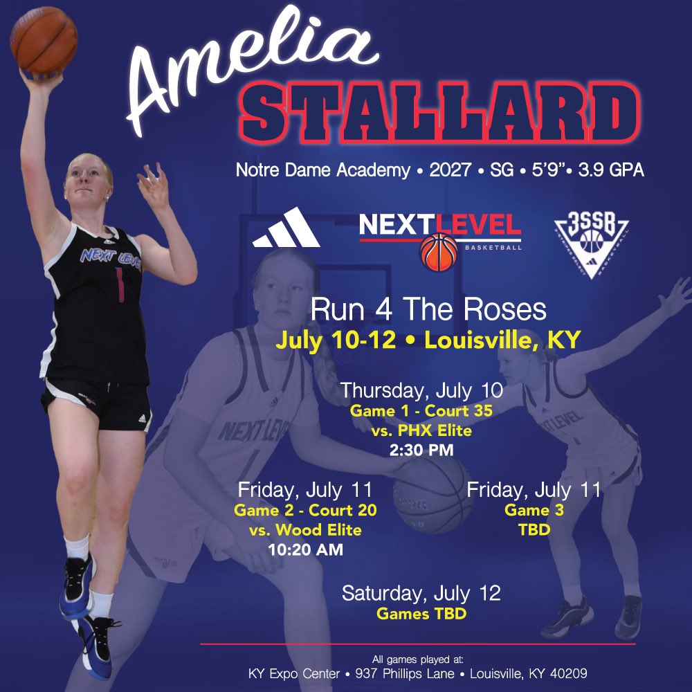 Amelia Stallard (@ameliastallard) on Twitter photo Super excited to compete <a href="/TFNsRun4Roses/">TFN's Run 4 Roses</a> this weekend! My team and I have been working very hard and hope you can come check us out!
<a href="/alyxwhite_/">Alyx White</a> <a href="/PGHKentucky/">Prep Girls Hoops Kentucky</a> <a href="/riseupsports1/">Rise Up Sports Media</a> <a href="/PGHAkeem/">Akeem Webb</a> <a href="/PriceJameson1/">Jameson Price</a> <a href="/3SSBGCircuit/">3Stripes Select Basketball Girls Circuit</a> <a href="/MMBR_CoachGBell/">Major Movez Basketball Review #MMBR</a> <a href="/JrAllStarBB/">Jr. All-Star Girls Basketball</a> <a href="/JrAllStarKY/">Kentucky Jr. All-Star GBB</a> <a href="/BTNScouting/">BTN Scouting</a> <a href="/KyPrephoops/">KyPrephoops</a> Super excited to compete <a href="/TFNsRun4Roses/">TFN's Run 4 Roses</a> this weekend! My team and I have been working very hard and hope you can come check us out!
<a href="/alyxwhite_/">Alyx White</a> <a href="/PGHKentucky/">Prep Girls Hoops Kentucky</a> <a href="/riseupsports1/">Rise Up Sports Media</a> <a href="/PGHAkeem/">Akeem Webb</a> <a href="/PriceJameson1/">Jameson Price</a> <a href="/3SSBGCircuit/">3Stripes Select Basketball Girls Circuit</a> <a href="/MMBR_CoachGBell/">Major Movez Basketball Review #MMBR</a> <a href="/JrAllStarBB/">Jr. All-Star Girls Basketball</a> <a href="/JrAllStarKY/">Kentucky Jr. All-Star GBB</a> <a href="/BTNScouting/">BTN Scouting</a> <a href="/KyPrephoops/">KyPrephoops</a>