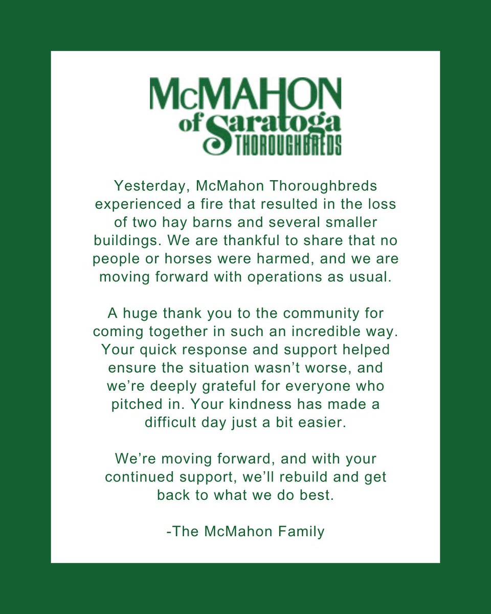 McMahonSaratoga's tweet photo. McMahon Thoroughbreds - Important Update https://t.co/cfGplxZcJl
