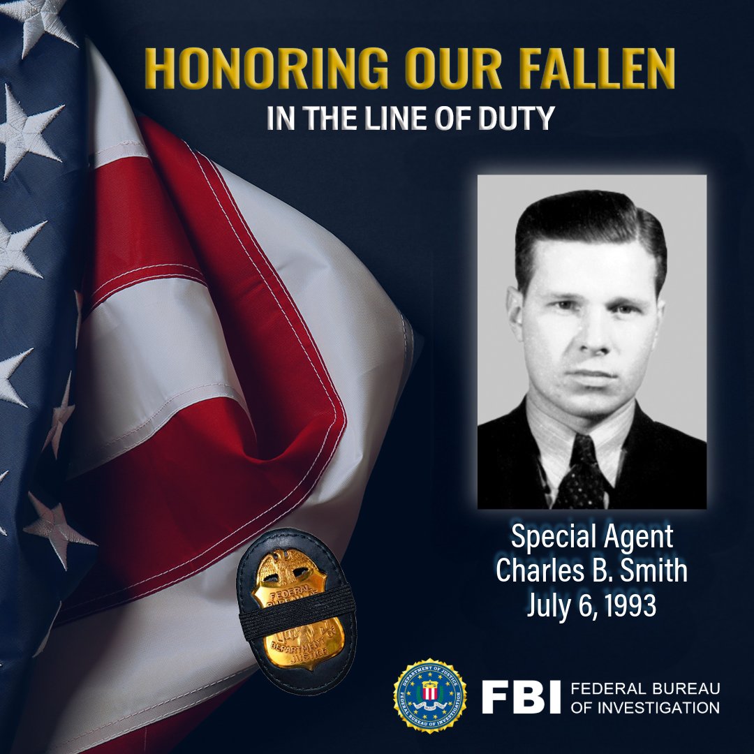 Wall of Honor: On June 28, 1963, the Georgia Bureau of Investigation contacted Special Agent Charles B. Smith for assistance locating two fugitives who had escaped. Tragically, he lost control of his FBI vehicle and died from his injuries on July 6, 1963. fbi.gov/history/wall-o…
